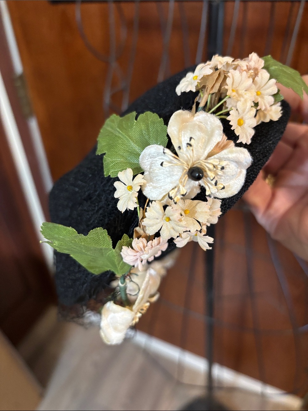 Vintage Black Floral Embellished Hat- Women's Accessory - Picture 3 of 7